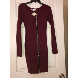 Burgundy zip down dress